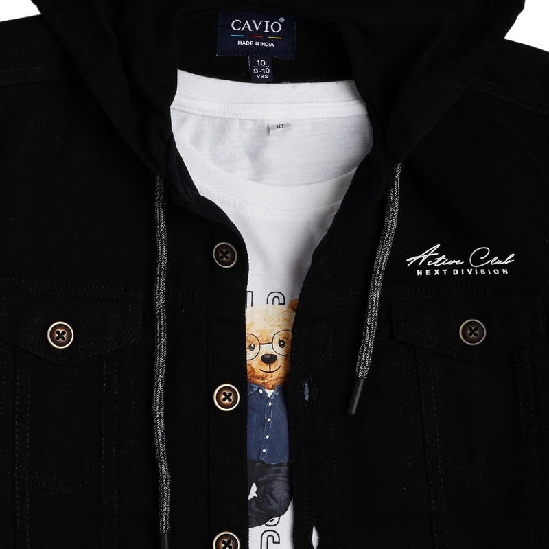 CAVIO Boys Regular Fit Solid Hooded Casual Jacket and T-Shirt - Image 4